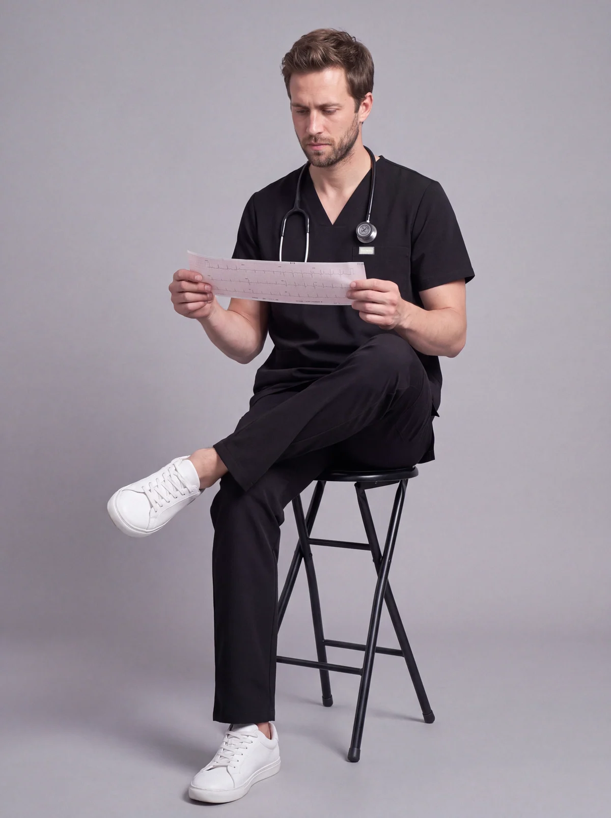DocNova Men’s Premium Scrub Top – Black