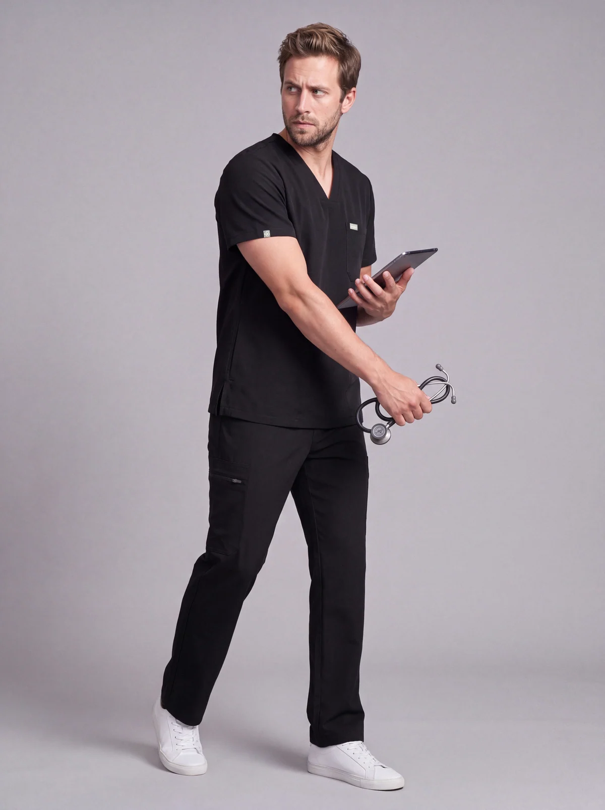 DocNova Men’s Premium Scrub Trousers – Black