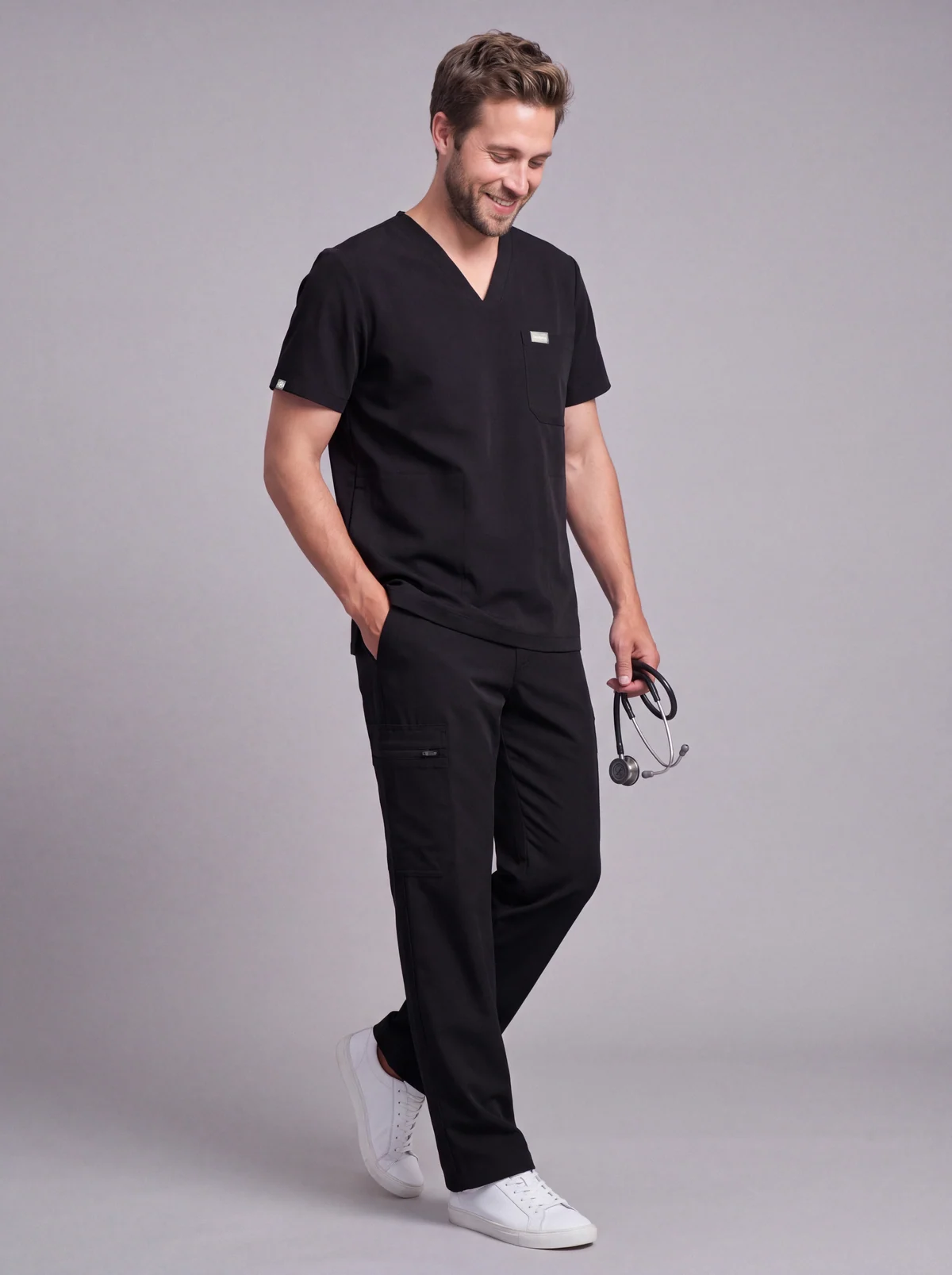 DocNova Men’s Premium Scrub Set – Black