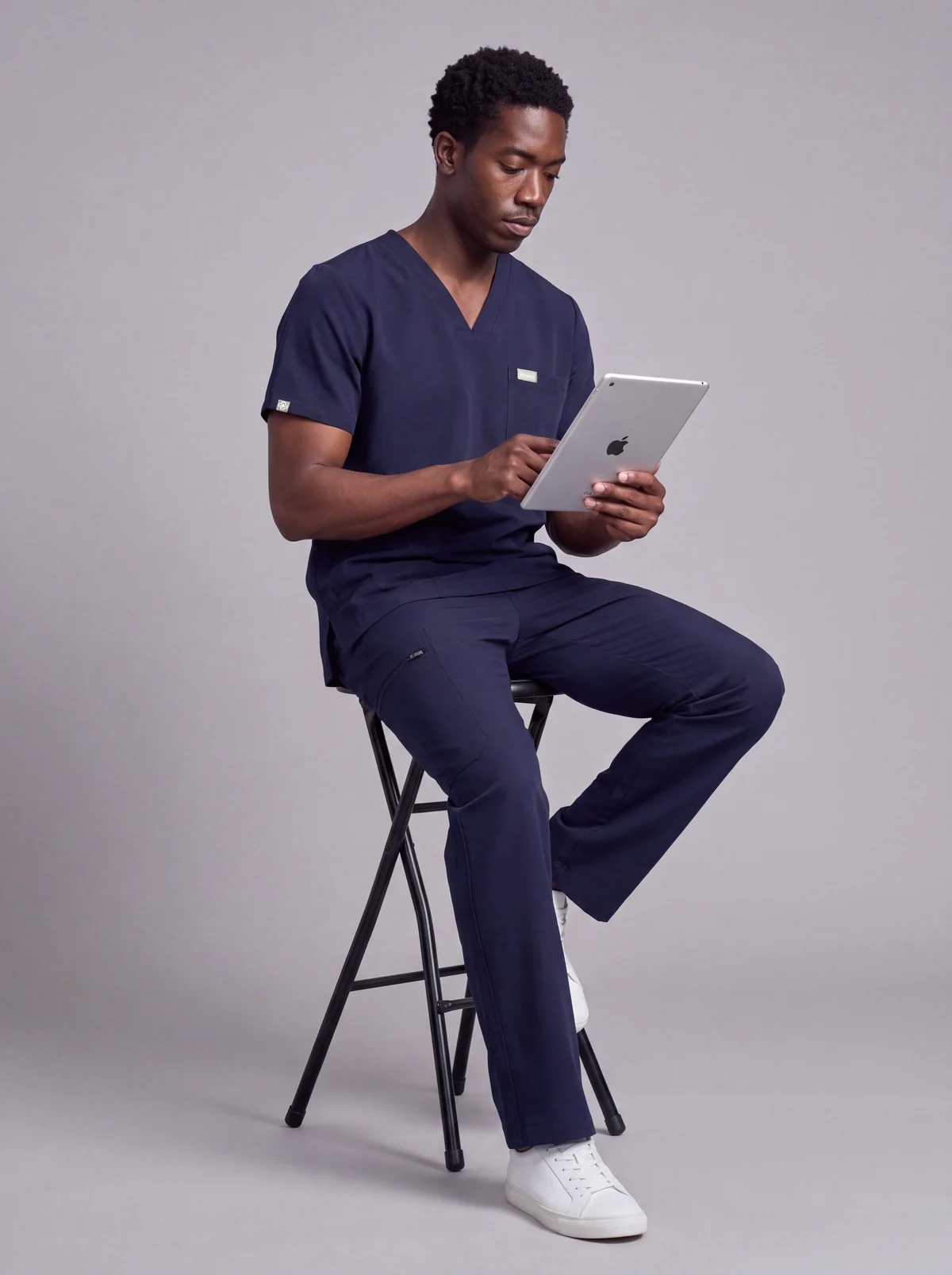 DocNova Men’s Premium Scrub Top – Navy Blue