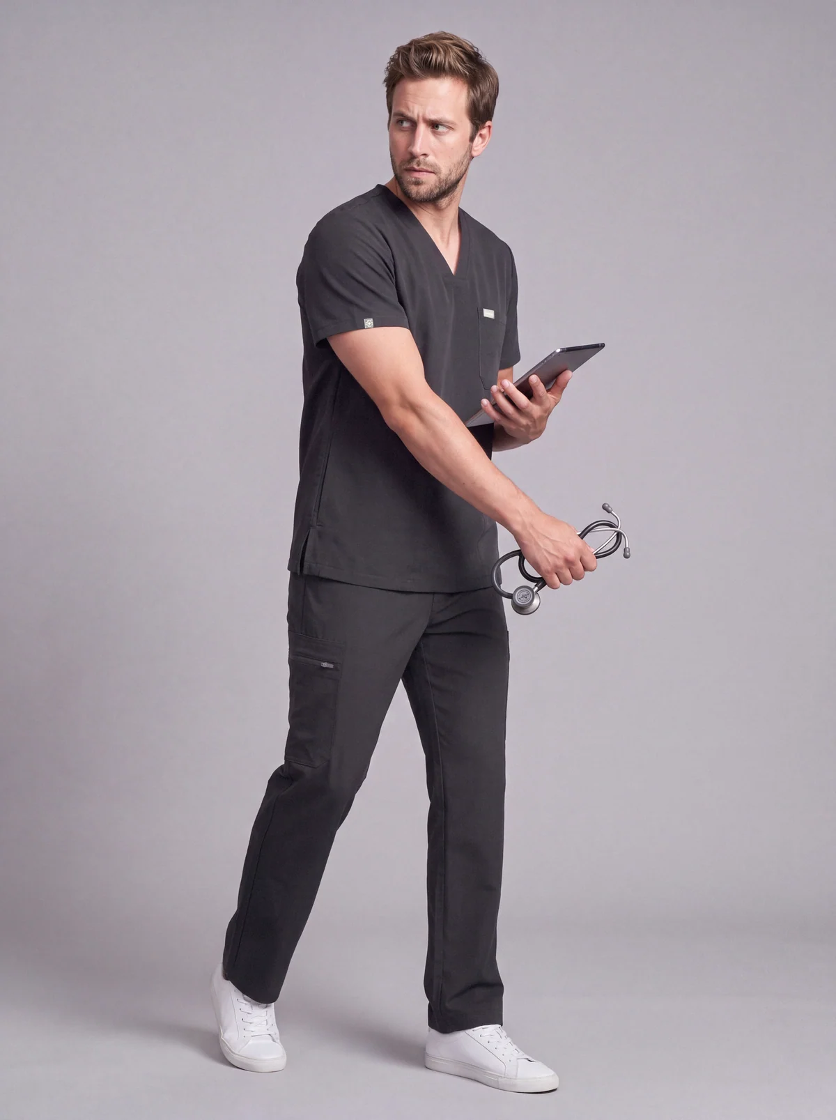 DocNova Men’s Premium Scrub Set – Pewter Grey