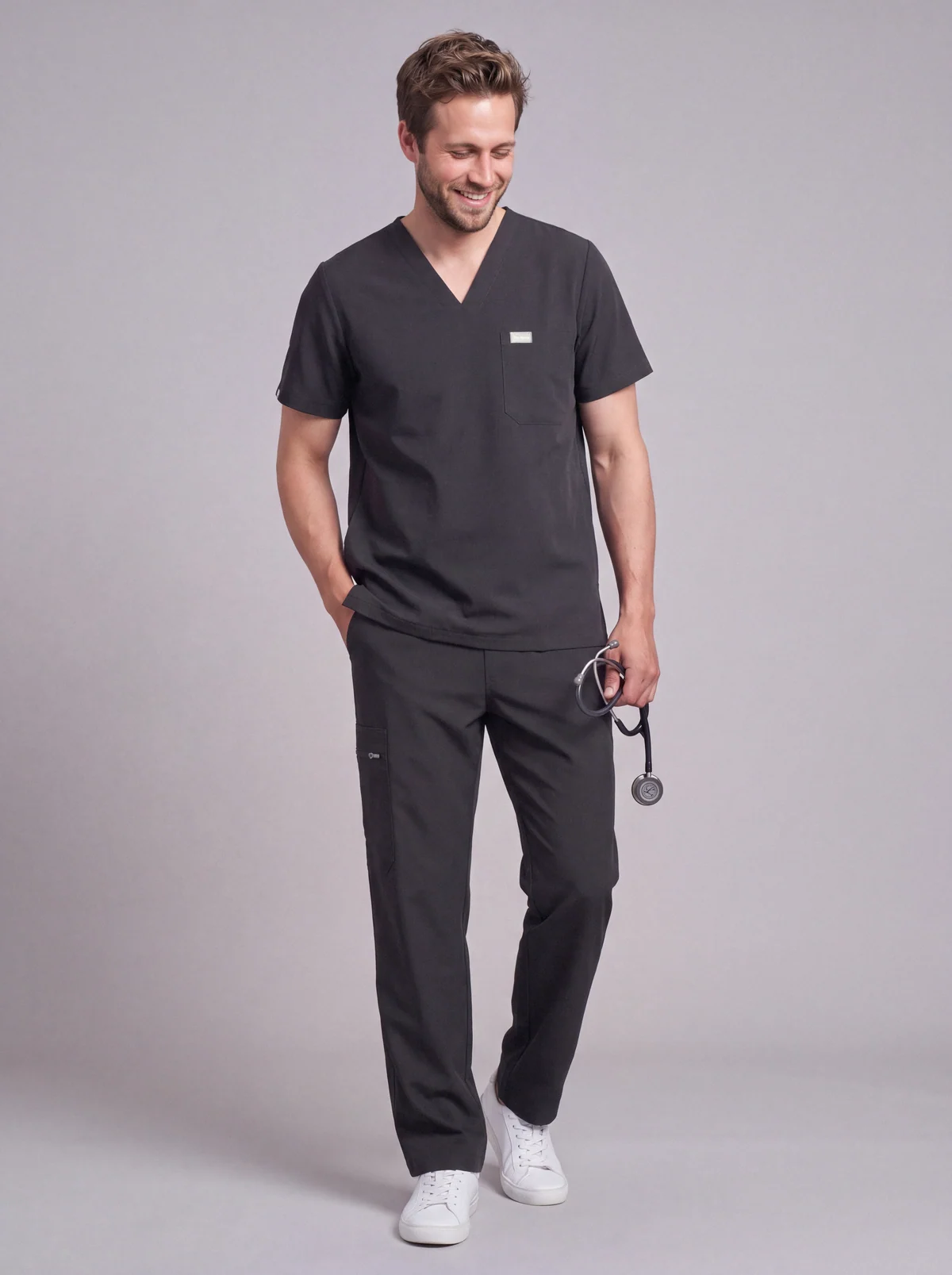 DocNova Men’s Premium Scrub Trousers – Pewter Grey