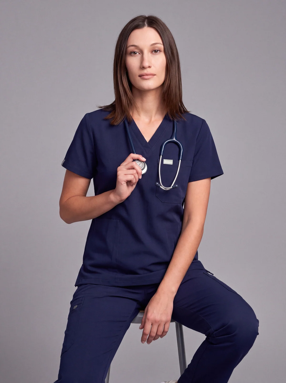 DocNova Women’s Premium Scrub Top – Navy Blue