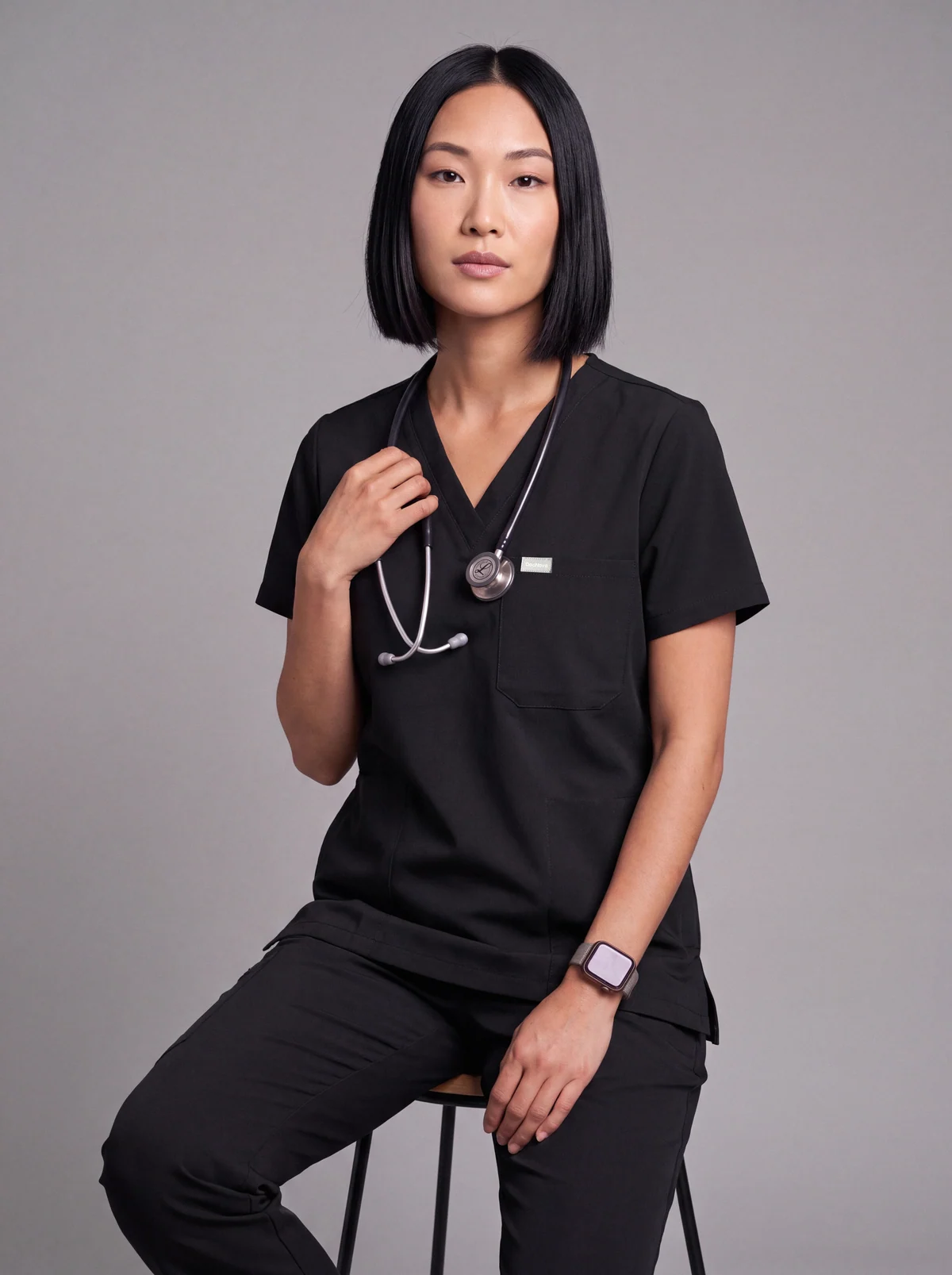 DocNova Women’s Premium Scrub Top – Black