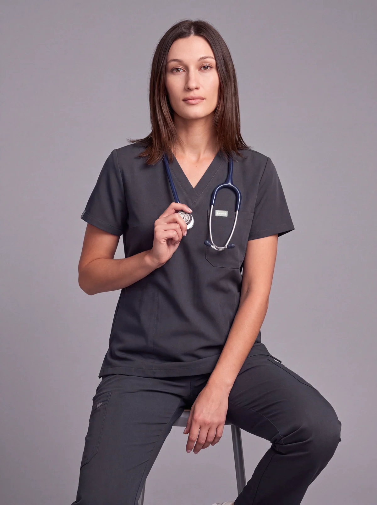 DocNova Women’s Premium Scrub Top – Pewter Grey